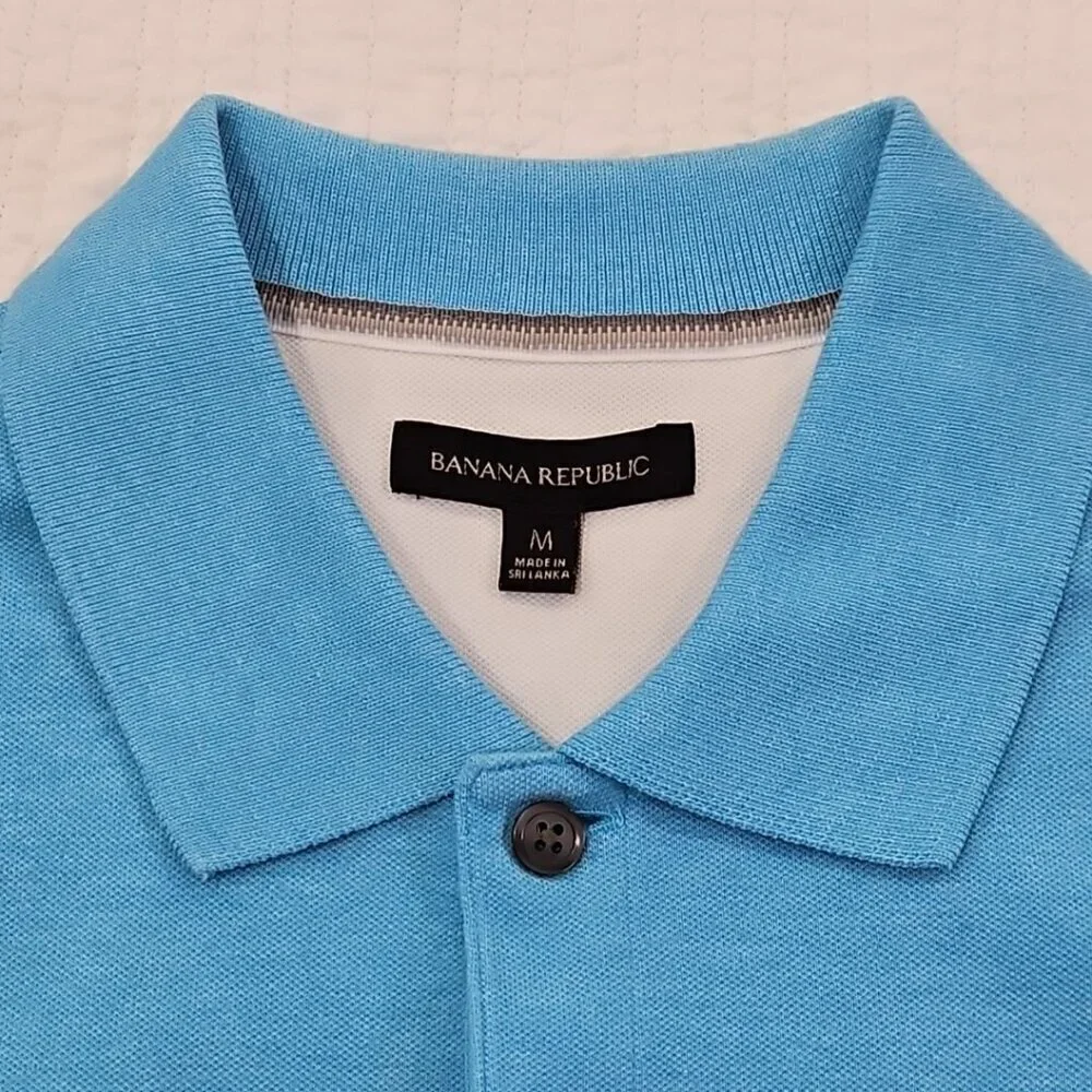 Banana Republic Men’s Size Large Short‎ Sleeve Polo Shirt Elephant Logo Sky Blue